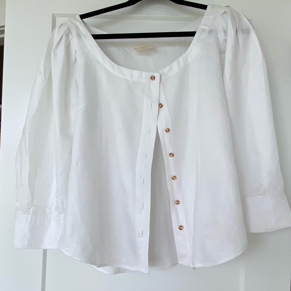 Anthropologie Parisian-style white blouse